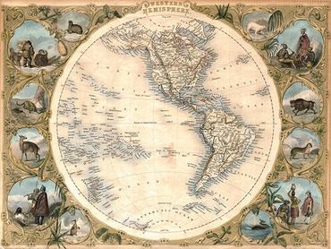 3MP592-Map-of-the-Western-Hemisphere-1850-CARTE--John-Tallis