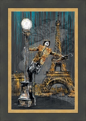 Image encadrée  L`homme, le lampadaire et la Tour Eiffel 40X60