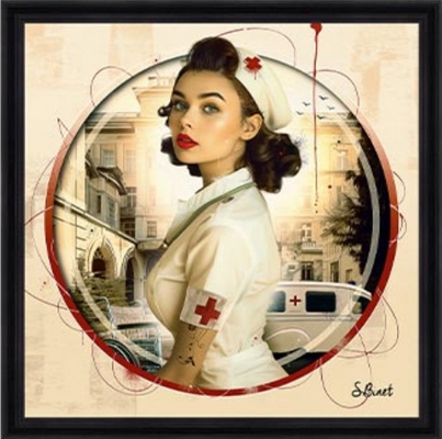Tableau pvc encadré FIGURATIF Pin up infirmiere 40X40