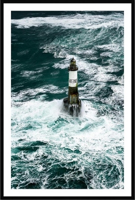 Tableau pvc encadré MER Phare d'Ar-Men - Tempête Ruzica 40X60
