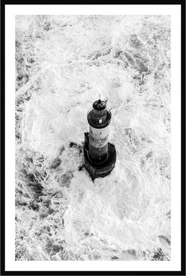 Tableau pvc encadré MER Phare d'Ar-Men - Tempête Ciaran 1 40X60