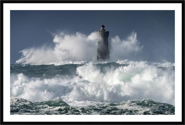 Tableau pvc encadré MER Phare du Four - Tempête Louis 40X60