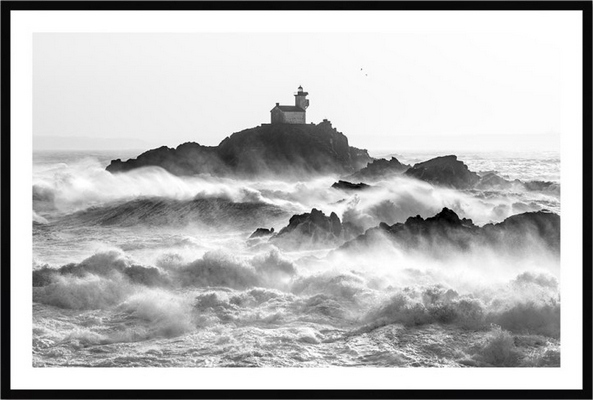 Tableau pvc encadré MER Phare de Tevennec - Tempête Ciara 40X60