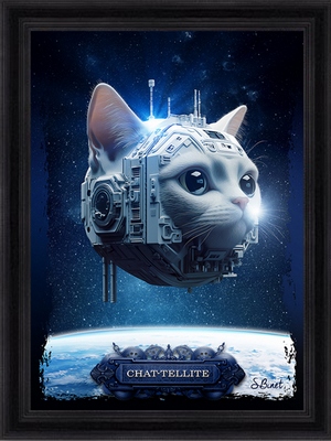 Tableau pvc encadré ANIMAUX Chat-Tellite 50X70
