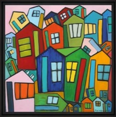 Image encadrée Martine GONNIN MER Cabanes Colorées 40X40