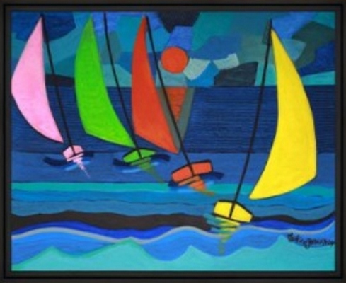Image encadrée Martine GONNIN MER Voiliers du soir 40X50