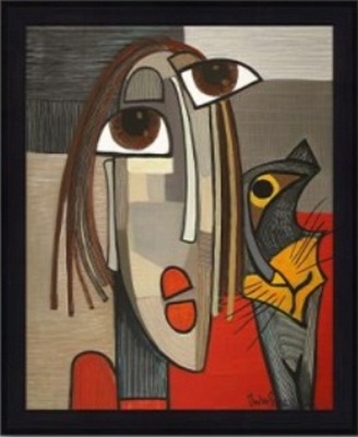 Image encadrée Martine GONNIN FIGURATIF Chat rouge 40X50