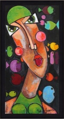 Image encadrée Martine GONNIN FIGURATIF La tête dans l aquarium 50X100