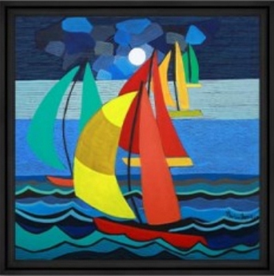 Image encadrée Martine GONNIN MER Voiliers de lune 40X40