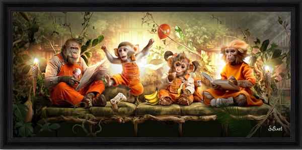 Tableau pvc encadré ANIMAUX Pano Singes 40X90