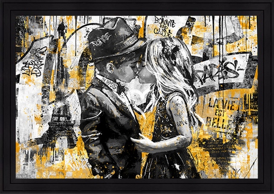 Image encadrée FIGURATIF Le petit bisou à Paris 40X60