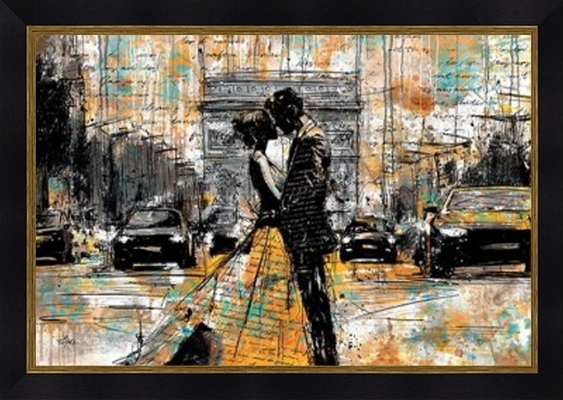 Image encadrée FIGURATIF Les amoureux des Champs Elysées 40X60