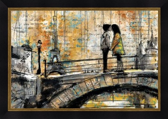 Image encadrée FIGURATIF Les petits amoureux sur le pont à Paris 40X60