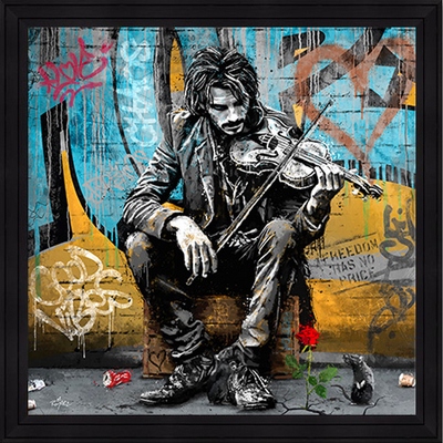 Image encadrée FIGURATIF Le violoniste et la rose 40X40