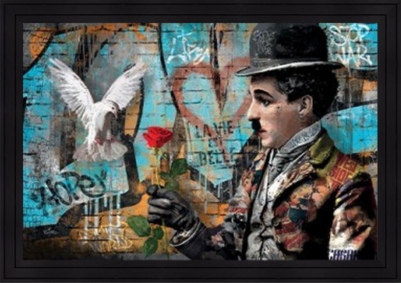 Image encadrée FIGURATIF Charlie Chaplin et la Colombe 40X60