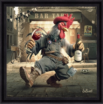 Tableau pvc encadré ANIMAUX Coq Ivre 40X40