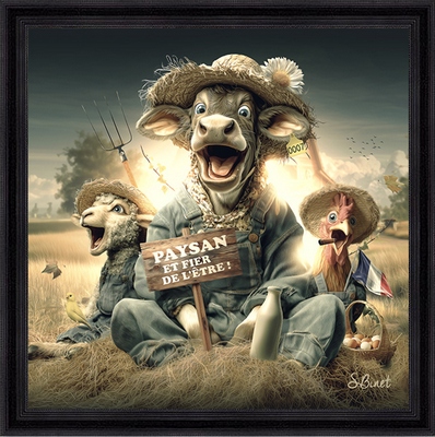Tableau pvc encadré ANIMAUX Paysans 40X40