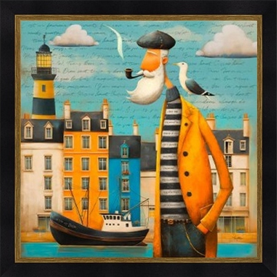 Image encadrée FIGURATIF Le marin au port 40X40