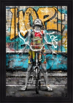 Image encadrée FIGURATIF La fille et son velo sous la pluie 40X60