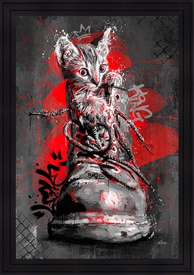 Image encadrée ANIMAUX Le chaton dans la chaussure 40X60