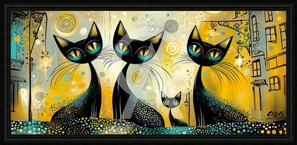 Image encadrée ANIMAUX 4 chats 40X90