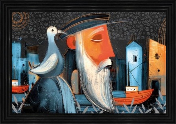 Image encadrée FIGURATIF Le marin et sa mouette 40X60