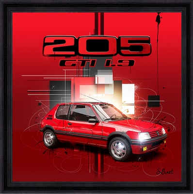Tableau pvc encadré AUTOMOBILE 205 GTI 1,9 40X40