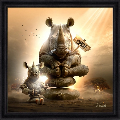 Tableau pvc encadré ANIMAUX Rhino Yoga 40X40