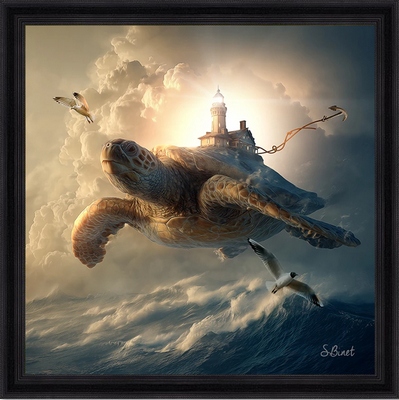 Tableau pvc encadré ANIMAUX Tortue phare 40X40