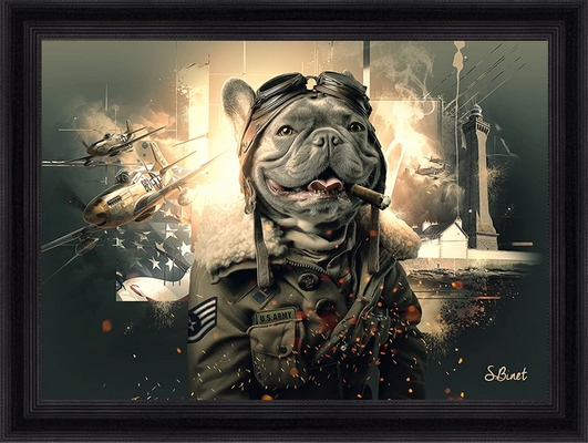 Tableau pvc encadré ANIMAUX Bouledogue Français aviateur 50X70