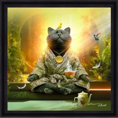 Tableau pvc encadré ANIMAUX Chat Yoga 40X40