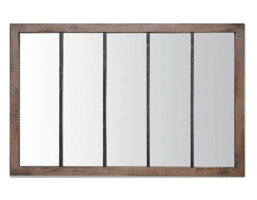 Miroir déco INDUSTRIEL Miroir 5 bandes bois foncé et métal usé 90X140