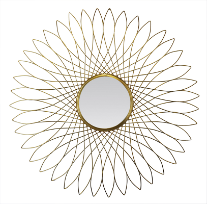 Miroir déco ROND Miroir soleil fleur doré métal 80X80