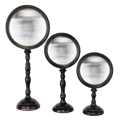 Miroir déco ROND Lot de 3 miroirs convexe sur pied noir 39X16.7