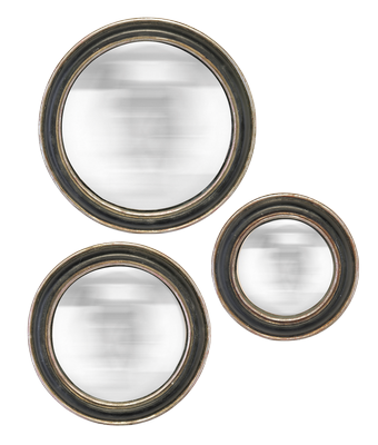 Miroir déco ROND Lot 3 miroirs noir-argent convexe 23X23