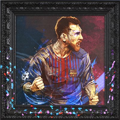 Tableau FOOT La rage de Messi 38X38
