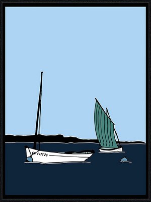 Image encadrée Marine THAËRON BATEAU Duo de bateaux bleu vert 30X40