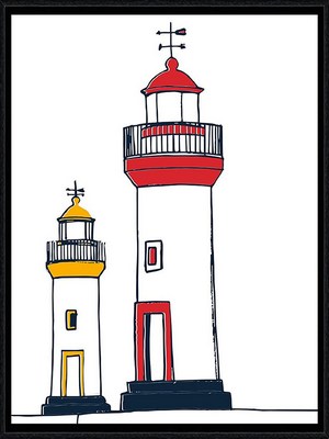 Image encadrée Marine THAËRON MER Duo de phares 30X40