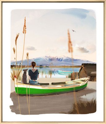 Digigraphie encadrée PAYSAGE VUE DE L ETANG 100X85