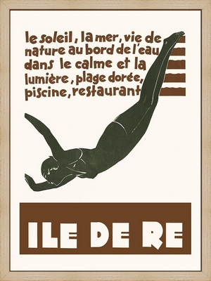 Laminage encadré VINTAGE L`île de Ré (Art Déco) ILE DE RE 24X30