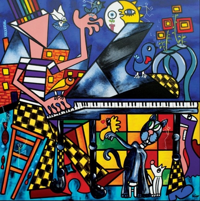 Plexi premium FIGURATIF Le concert privé au piano de Picasso, Karine Bruger 100X100