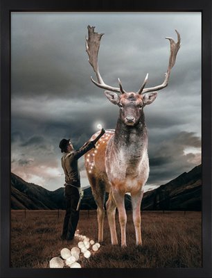 Image encadrée  IG8890 Christmas Deer par Hüseyin Sahin, 40X50 cadre complet lica noir 40X50