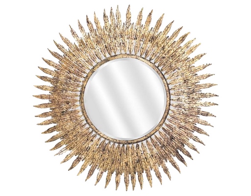 Miroir déco ROND Miroir soleil feuilles doré 63cm 63X63