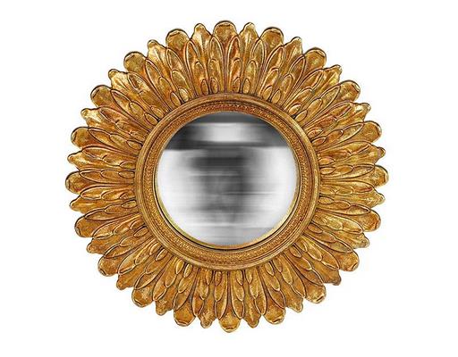Miroir déco ROND Miroir convexe dore plumes 35X35