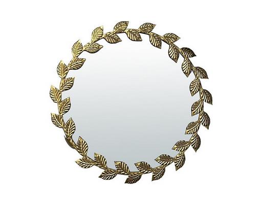 Miroir déco DORE Miroir métal doré rond feuilles 45cm 45X45