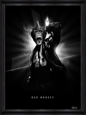 Tableau alu encadré NOIR ET BLANC Bad Monkey 50X70