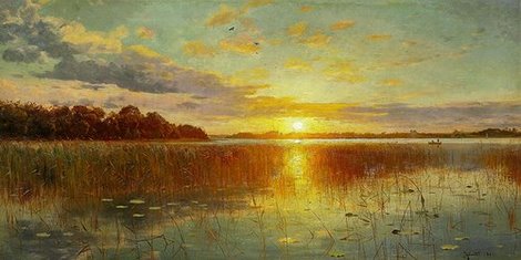 2AA2182-Sunset-over-a-Danish-Fiord-PAYSAGE--Peder-Mork--Monsted