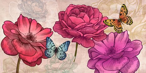 2CG4149-Roses-and-Butterflies-(Neutral)-FLEURS--Grant-Eve-C.