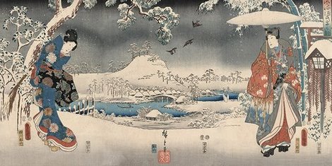 2HI1122-Snowy-landscape-with-a-woman-and-a-man-1853-ART-ASIATIQUE-FIGURATIF-Ando-Hiroshige