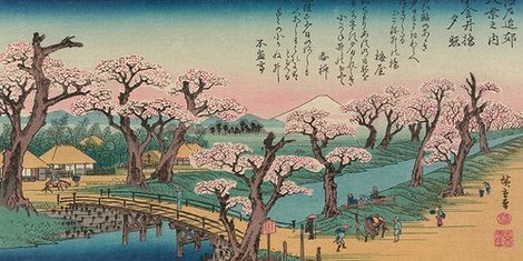 Image 2HI596 Evening Glow at Koganei Bridge 1838 (detail)                                            ART ASIATIQUE  Ando Hiroshige